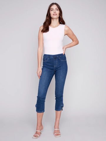 CROP PANT WITH SIDE BOW
