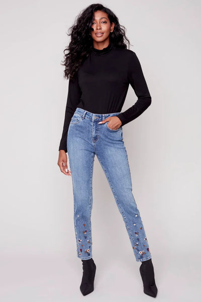 FLORAL EMBROIDERED JEANS