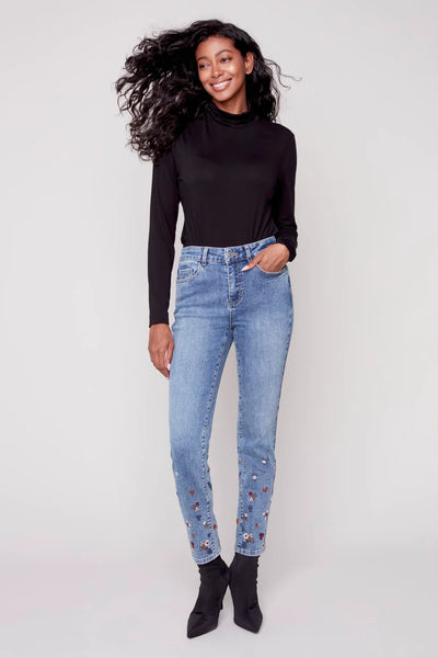 FLORAL EMBROIDERED JEANS