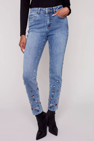 FLORAL EMBROIDERED JEANS