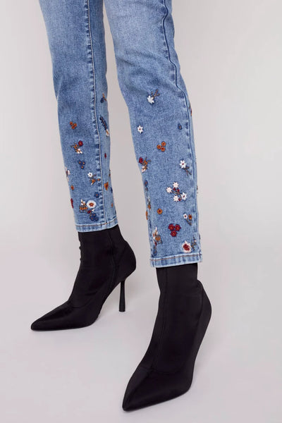 FLORAL EMBROIDERED JEANS