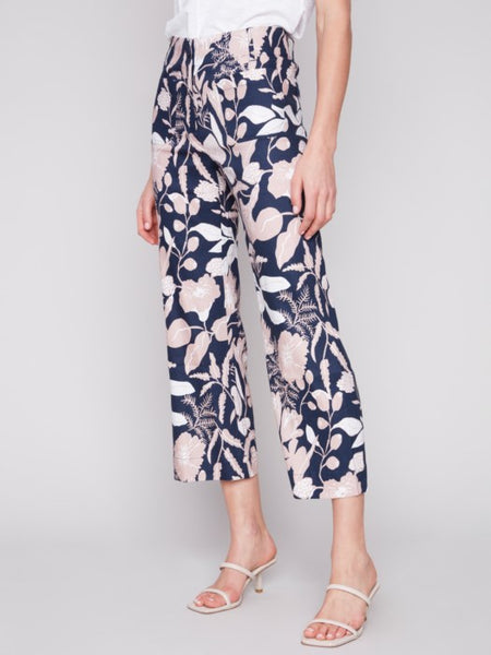 PRINTED CROPPED LINEN PANT