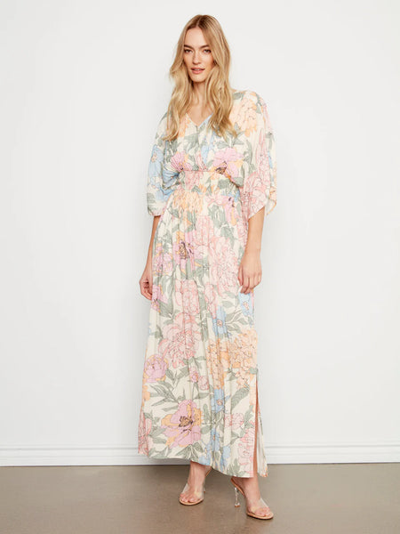 Printed Dolman Sleeve Maxi Dress with Side Slits