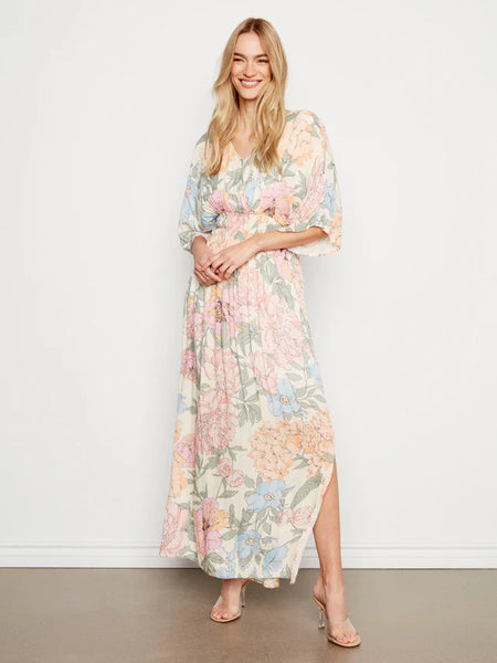 Printed Dolman Sleeve Maxi Dress with Side Slits