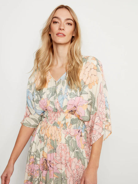 Printed Dolman Sleeve Maxi Dress with Side Slits
