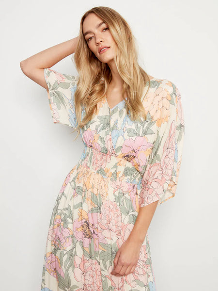 Printed Dolman Sleeve Maxi Dress with Side Slits