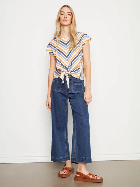 Striped Linen Blend Tie-Front Blouse