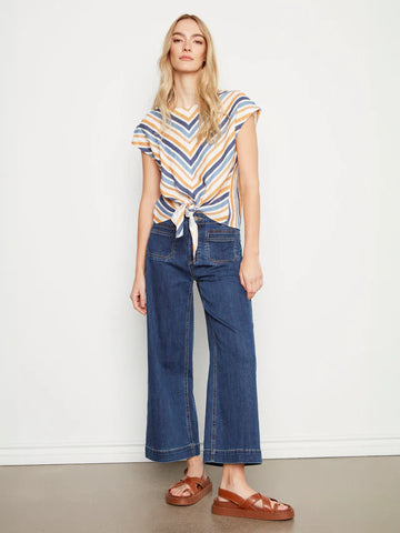 Striped Linen Blend Tie-Front Blouse