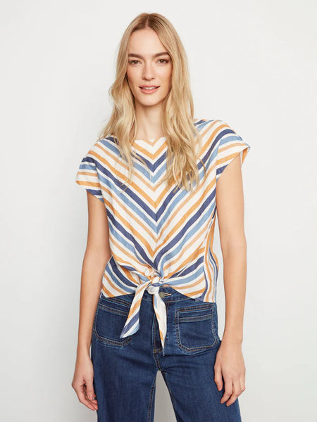 Striped Linen Blend Tie-Front Blouse