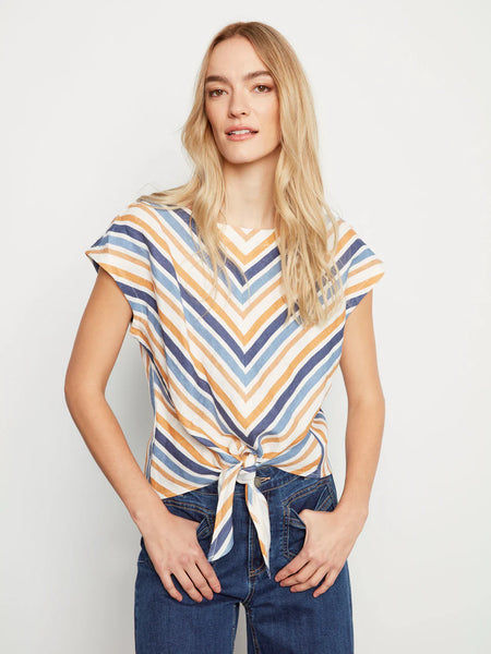 Striped Linen Blend Tie-Front Blouse