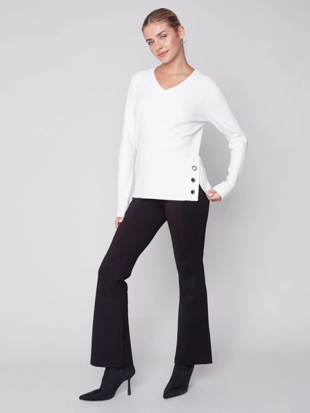 V-NECK SWEATER WITH GROMMET DETAIL