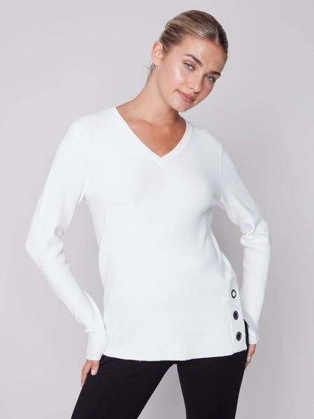 V-NECK SWEATER WITH GROMMET DETAIL