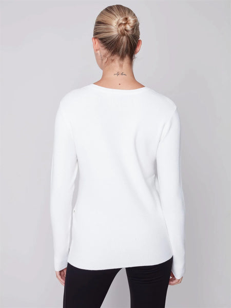 V-NECK SWEATER WITH GROMMET DETAIL