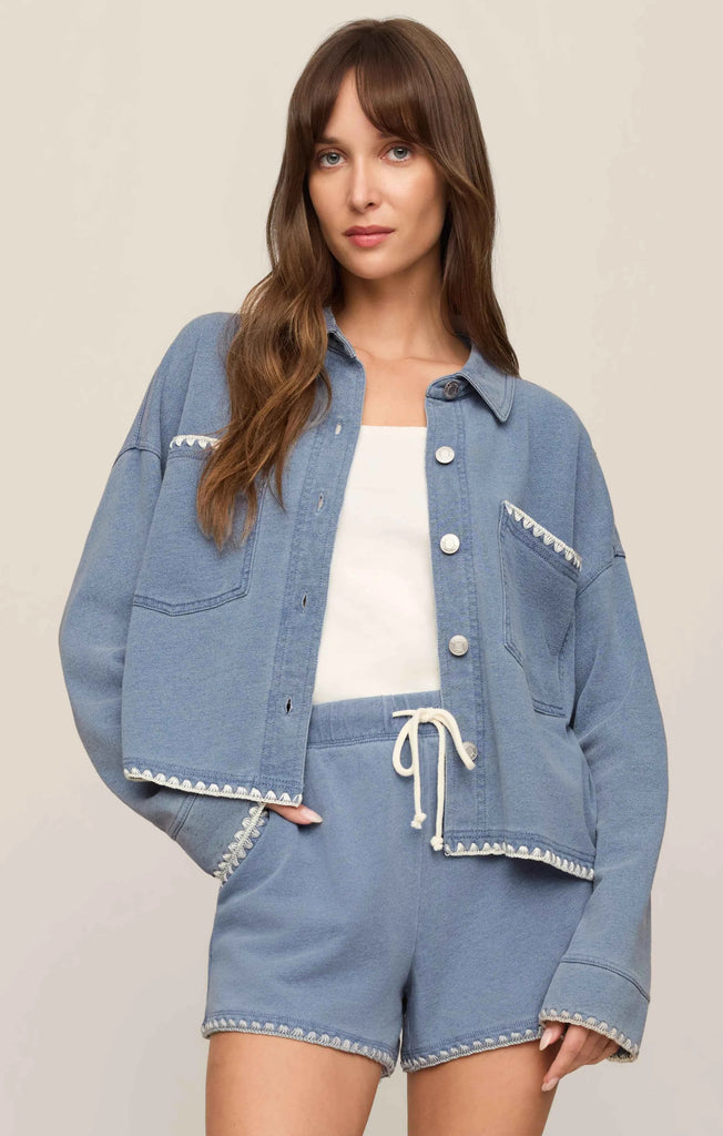 All Day Knit Denim Crop Whipstitch Jacket