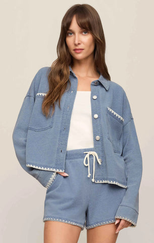 All Day Knit Denim Crop Whipstitch Jacket