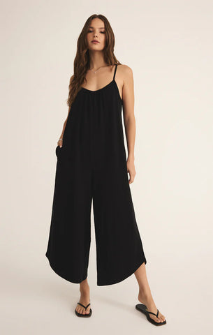 TEXTURED FLARED JUMPSUIT