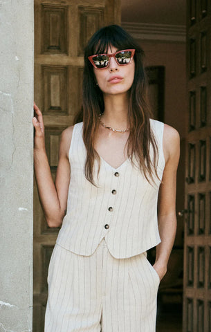 BELFORT PINSTRIPE LINEN VEST