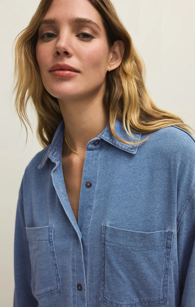 Reese Jersey Denim Button Up