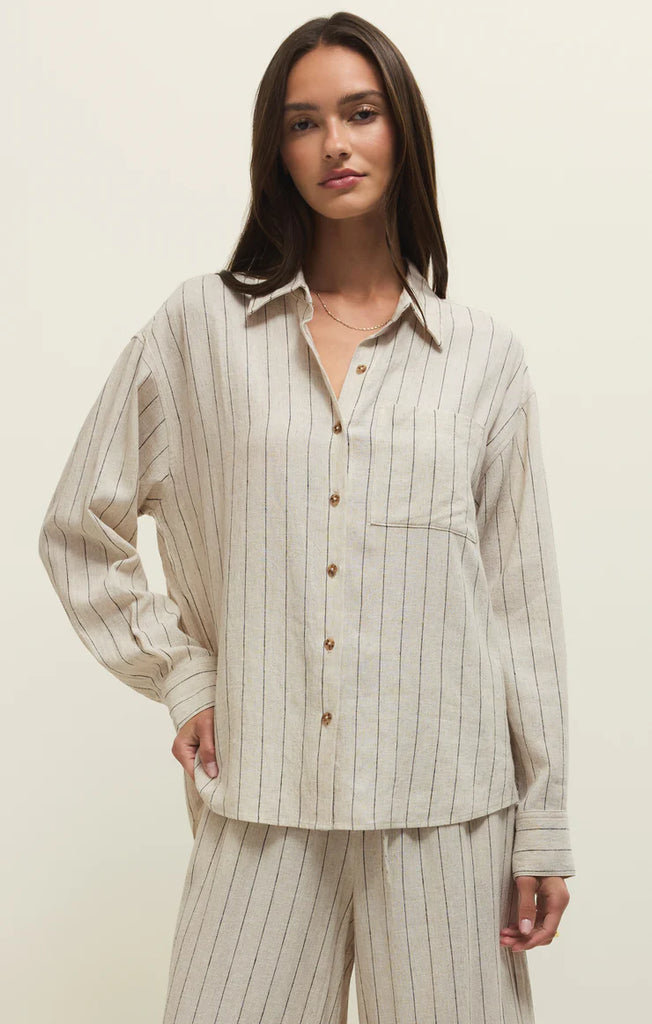 Alfie Striped Linen Button Up