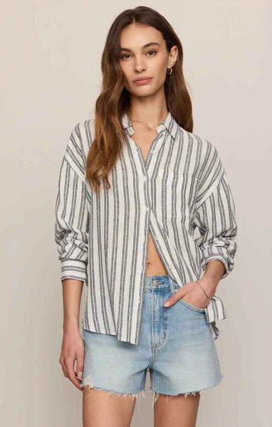 The Perfect Striped Linen Button Up