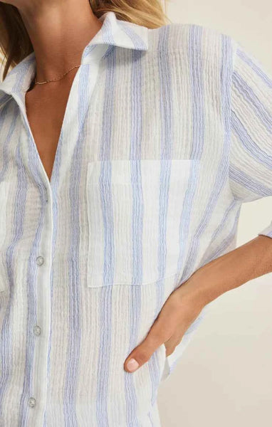 Helena Striped Airy Gauze Button Up
