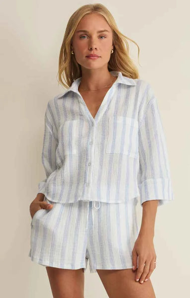 Helena Striped Airy Gauze Button Up
