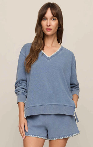 Cam Knit Denim Whipstitch Top