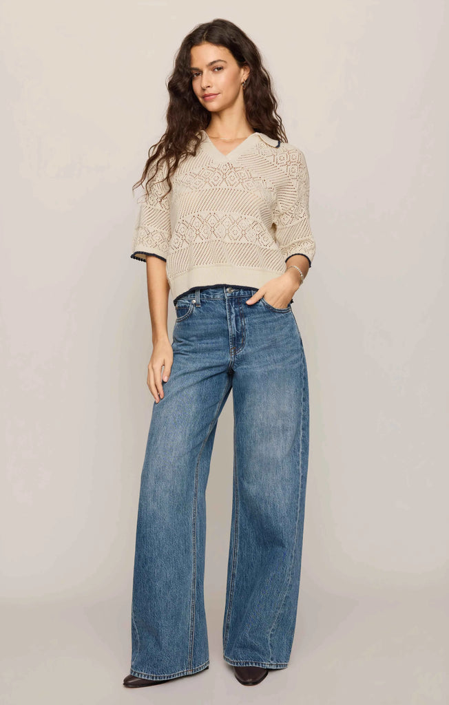 Denman Crochet Polo Sweater