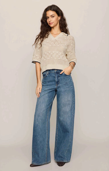 Denman Crochet Polo Sweater
