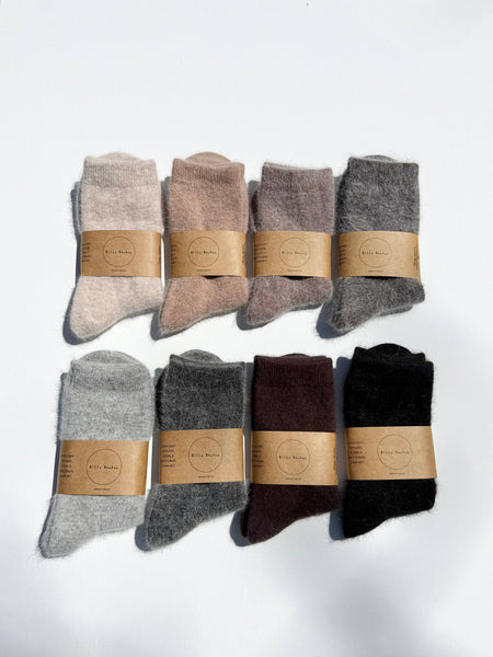 FLUFFY ANGORA SOCKS - NEUTRAL: Mushroom / Women’s 7.5 - 11.5, Men’s 6.5 - 10.5