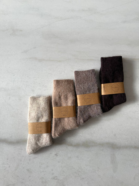 FLUFFY ANGORA SOCKS : Light Grey Melange