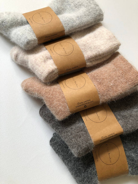 FLUFFY ANGORA SOCKS - NEUTRAL: Mushroom