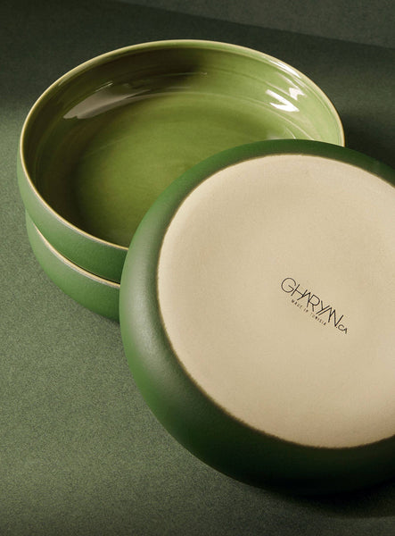 Handmade Stoneware Pasta/Salad Plate | Edan 7.9": Matte Black/Shiny White