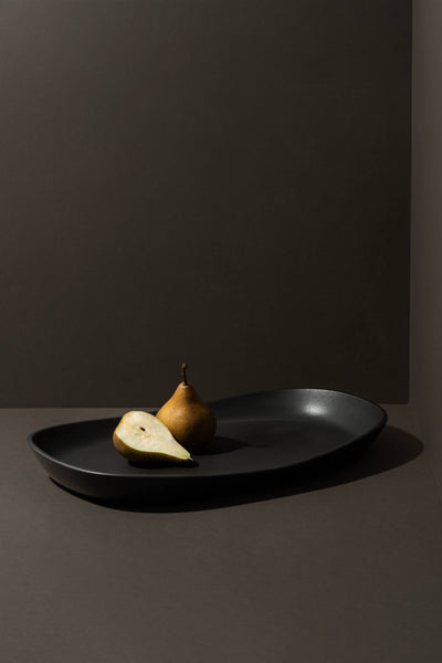 Mini Handmade Long Stoneware Serving Platters  | Dadasi: Matte Black / Small
