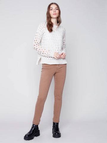 TWILL PANT WITH FRAYED BOTTOM