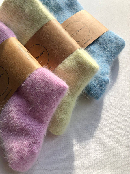 FLUFFY ANGORA SOCKS - CRYSTALS: Blue tourmaline