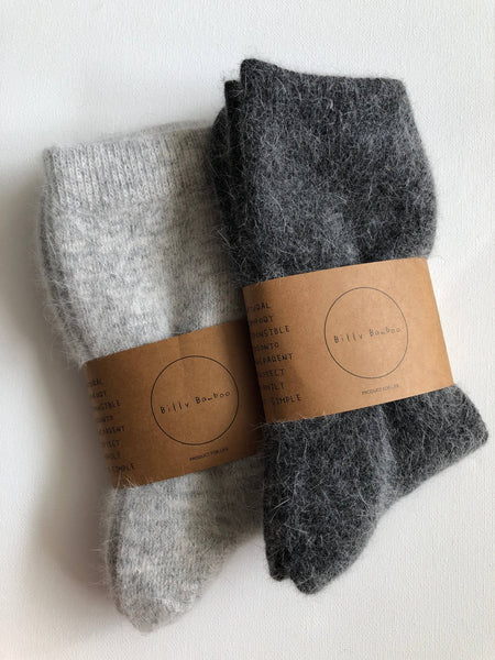 FLUFFY ANGORA SOCKS - NEUTRAL: Oat