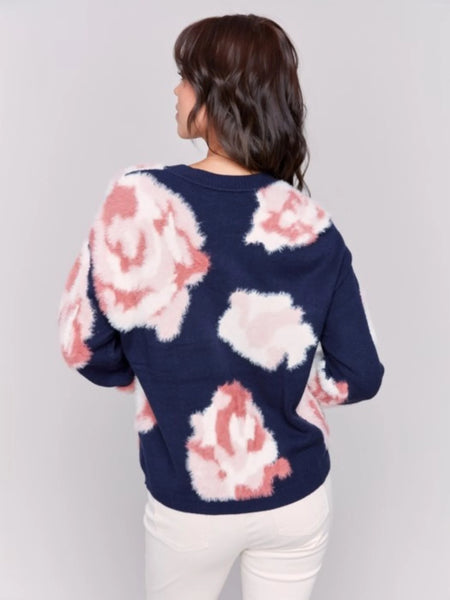 FUZZY FLORAL KNIT SWEATER