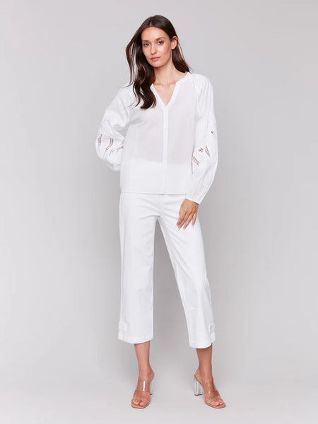 Cotton Button-Front Blouse with Embroidery