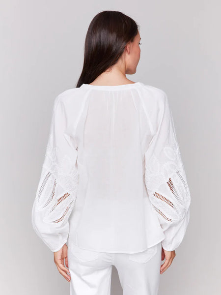 Cotton Button-Front Blouse with Embroidery