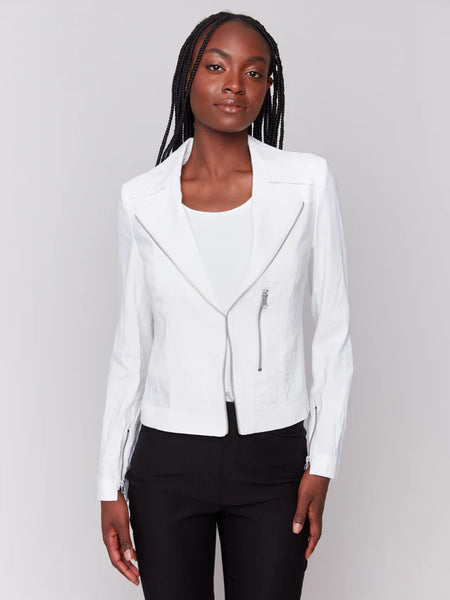 Crinkle Rayon Biker Jacket