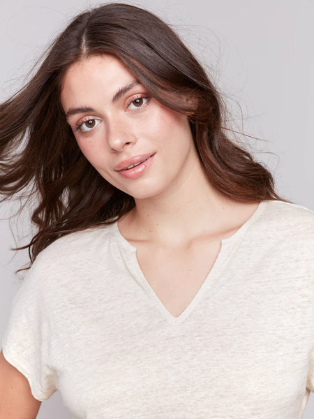 Foil Print Linen Blend Dolman Top