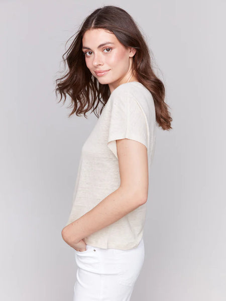 Foil Print Linen Blend Dolman Top