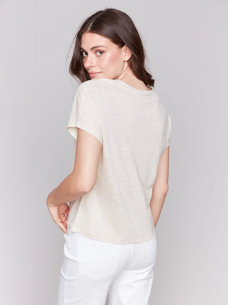 Foil Print Linen Blend Dolman Top