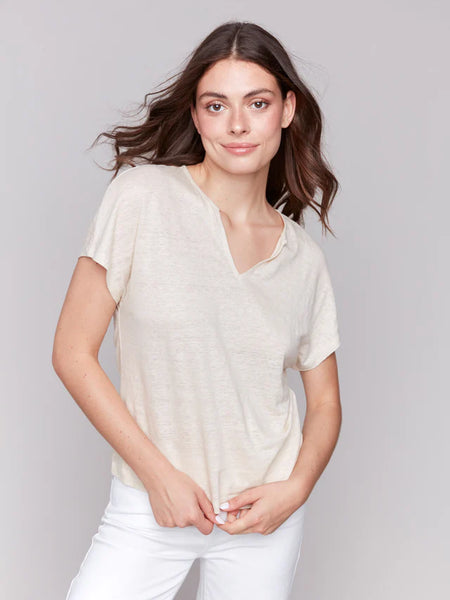 Foil Print Linen Blend Dolman Top