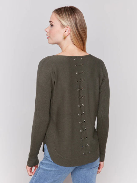 KNIT SWEATER WITH BACK LACE-UP DETAIL