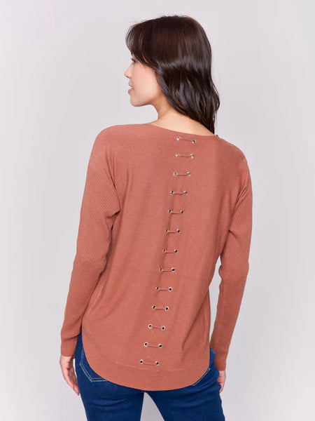 KNIT SWEATER WITH BACK LACE-UP DETAIL