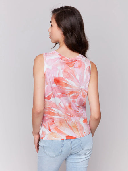 Printed Cotton Slub Tank Top with Knot Detail