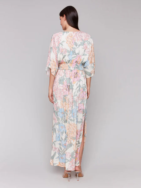 Printed Dolman Sleeve Maxi Dress with Side Slits