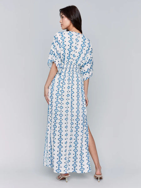 Printed Dolman Sleeve Maxi Dress with Side Slits